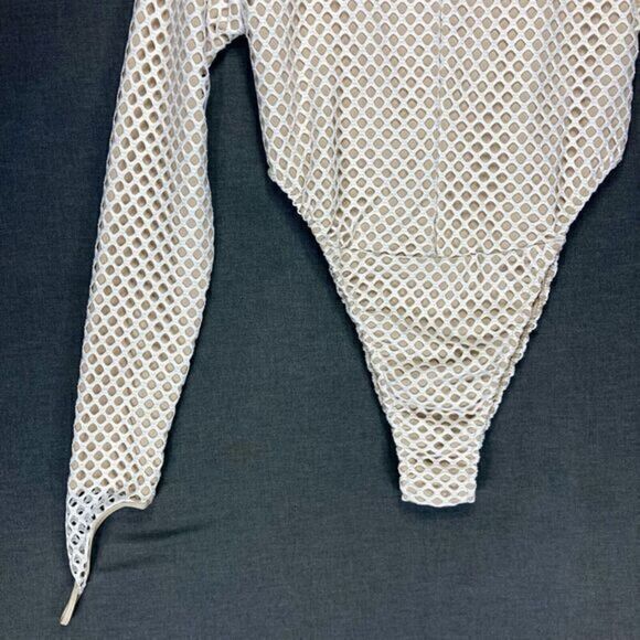 Maniere De Voir Mesh Bodysuit Womens Size 8 White Beige Finger Loop Sexy Top New - Picture 11 of 16